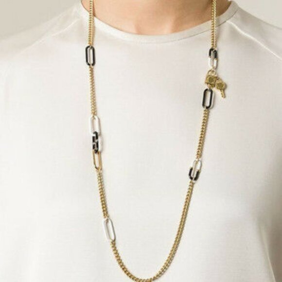 Marc Jacobs Necklace Stationary Bubble Medley Gold Teal Black White Blue Silver - Picture 4 of 10